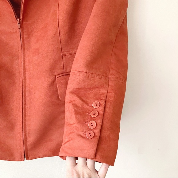 Vintage • Faux Suede Full Zip Blazer in Burnt Orange - Picture 7 of 9